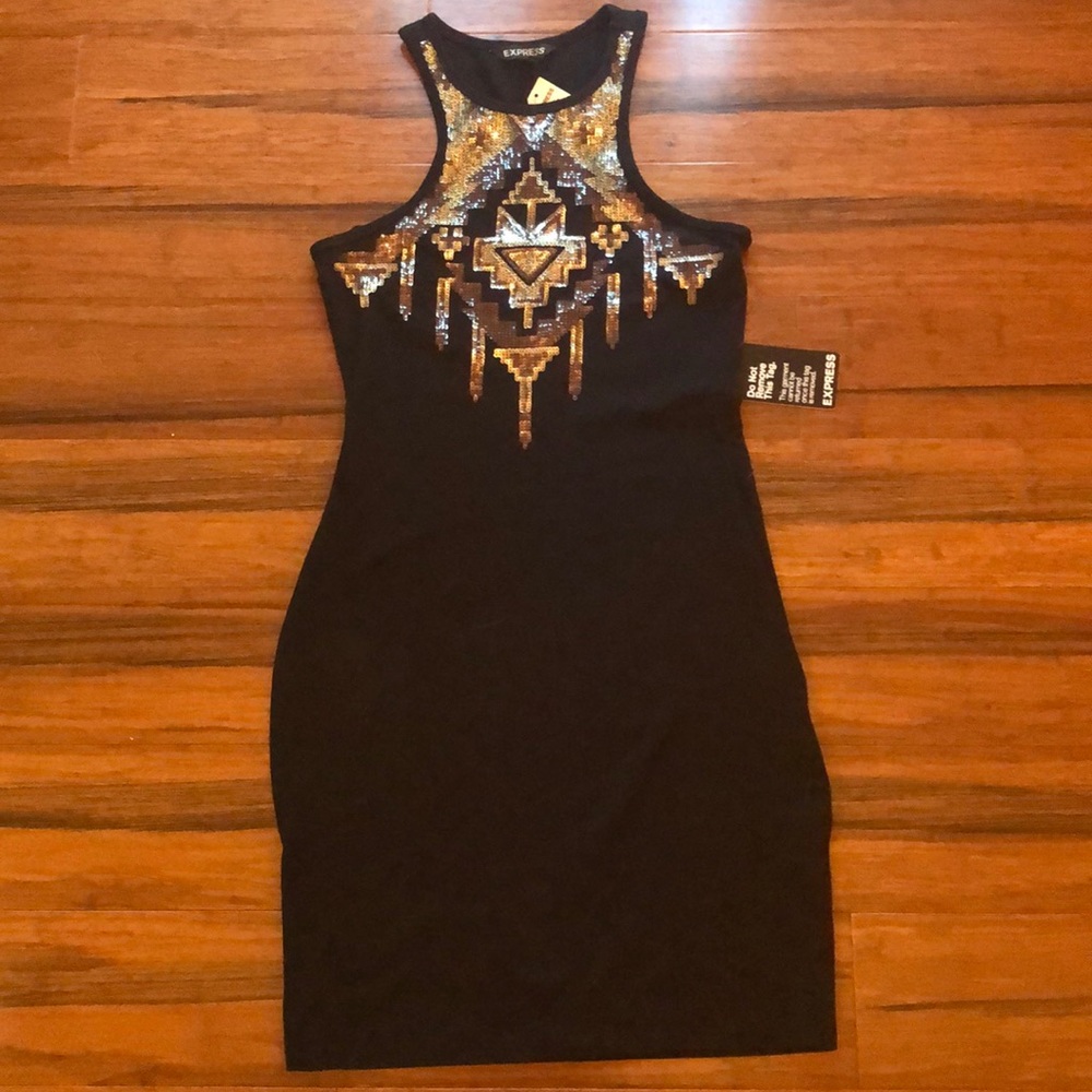 Express black sequined top dress